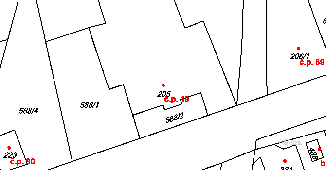 Dolní Kamenice 19, Česká Kamenice na parcele st. 205 v KÚ Dolní Kamenice, Katastrální mapa