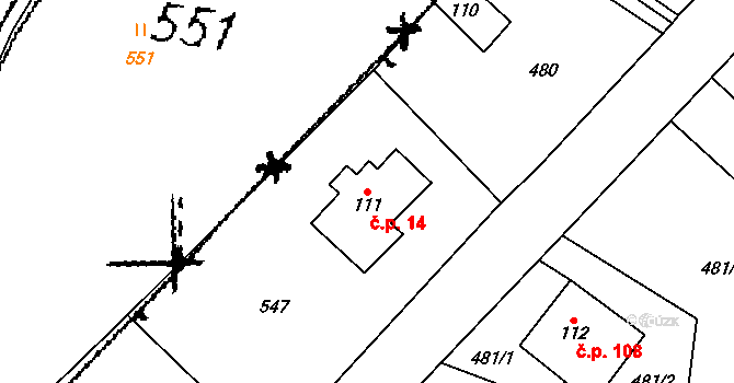 Dolní Hedeč 14, Králíky na parcele st. 111 v KÚ Dolní Hedeč, Katastrální mapa