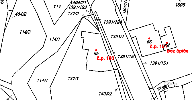 Horní Libchavy 150, Libchavy na parcele st. 65 v KÚ Horní Libchavy, Katastrální mapa