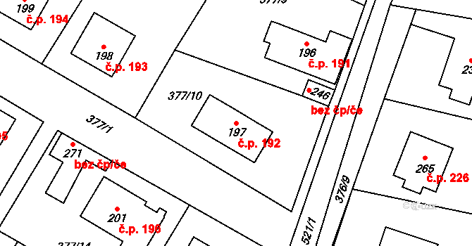 Cvrčovice 192 na parcele st. 197 v KÚ Cvrčovice, Katastrální mapa
