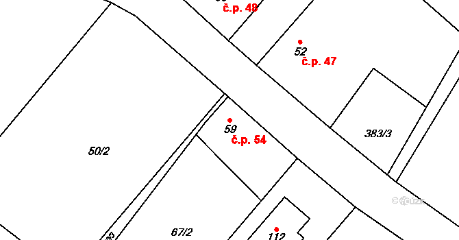 Sedlec 54, Mšeno na parcele st. 59 v KÚ Sedlec u Mšena, Katastrální mapa