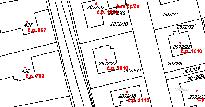 Třemošná 1018 na parcele st. 2072/27 v KÚ Třemošná, Katastrální mapa