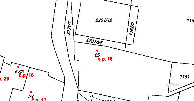 Březovík 18, Ktiš na parcele st. 65 v KÚ Dobročkov, Katastrální mapa