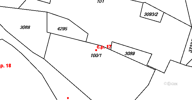 Křenovice 17 na parcele st. 100/1 v KÚ Křenovice, Katastrální mapa