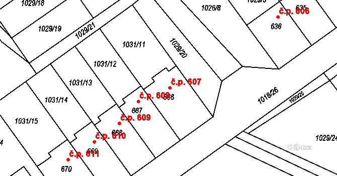 Mořkov 607 na parcele st. 666 v KÚ Mořkov, Katastrální mapa