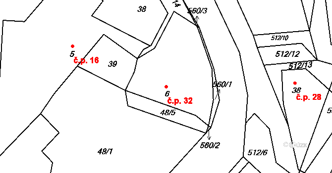 Rudoltice 32, Vrchotovy Janovice na parcele st. 6 v KÚ Rudoltice u Vrchotových Janovic, Katastrální mapa
