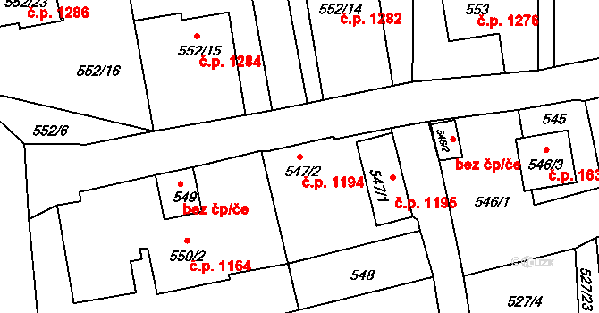 Příbor 1194 na parcele st. 547/2 v KÚ Klokočov u Příbora, Katastrální mapa