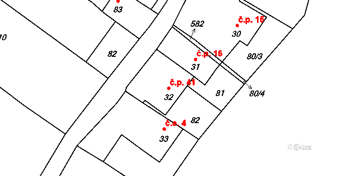 Kozojedy 41 na parcele st. 32 v KÚ Kozojedy, Katastrální mapa