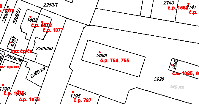 Rakovník II 754,755, Rakovník na parcele st. 2663 v KÚ Rakovník, Katastrální mapa