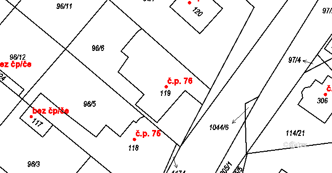 Radošovice 76 na parcele st. 119 v KÚ Radošovice u Strakonic, Katastrální mapa