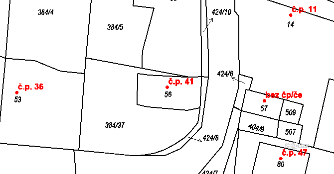 Kaceřov 41 na parcele st. 56 v KÚ Kaceřov, Katastrální mapa