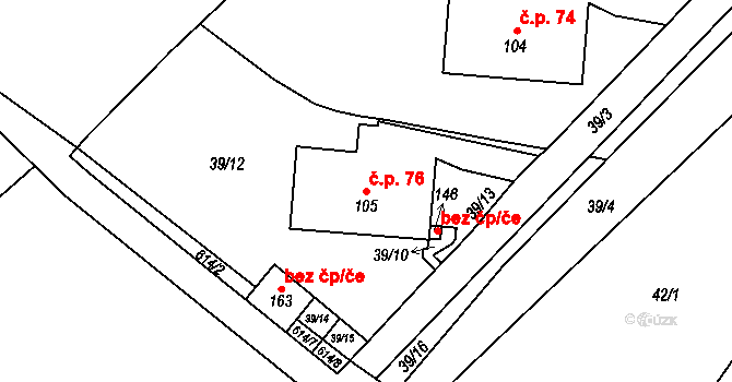 Roveň 76, Rychnov nad Kněžnou na parcele st. 105 v KÚ Roveň u Rychnova nad Kněžnou, Katastrální mapa