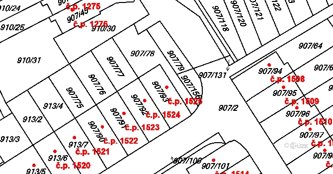 Rychnov nad Kněžnou 1525 na parcele st. 907/93 v KÚ Rychnov nad Kněžnou, Katastrální mapa