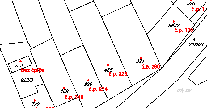 Vrbice 325 na parcele st. 465 v KÚ Vrbice u Velkých Pavlovic, Katastrální mapa