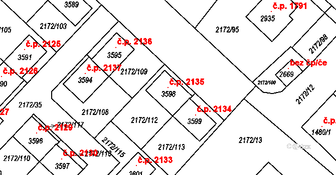 Lysá nad Labem 2135 na parcele st. 3598 v KÚ Lysá nad Labem, Katastrální mapa