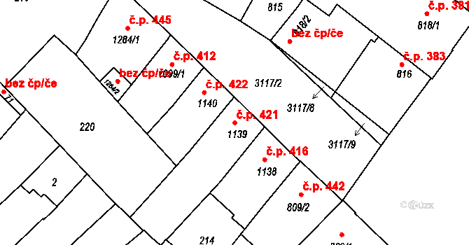 Kroměříž 421 na parcele st. 1139 v KÚ Kroměříž, Katastrální mapa