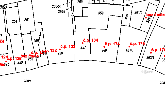 Holešov 134 na parcele st. 257 v KÚ Holešov, Katastrální mapa
