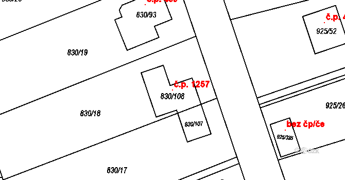 Srubec 1257 na parcele st. 830/108 v KÚ Srubec, Katastrální mapa