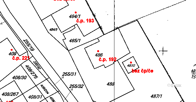 Dobšice 192 na parcele st. 486 v KÚ Dobšice u Znojma, Katastrální mapa