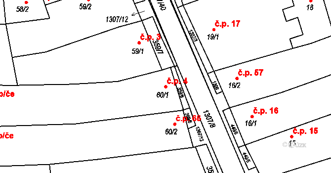 Plenkovice 4 na parcele st. 60/1 v KÚ Plenkovice, Katastrální mapa