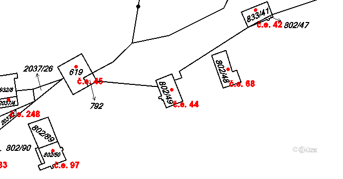 Vranov nad Dyjí 44 na parcele st. 802/49 v KÚ Vranov nad Dyjí, Katastrální mapa