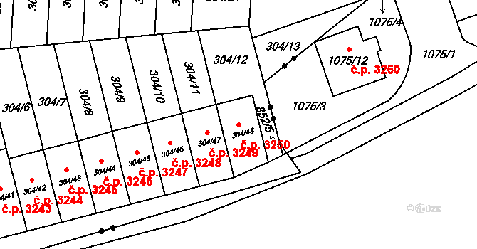 Znojmo 3250 na parcele st. 304/48 v KÚ Znojmo-Louka, Katastrální mapa