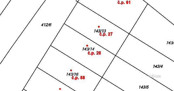 Přerov IX-Lýsky 28, Přerov na parcele st. 143/14 v KÚ Lýsky, Katastrální mapa