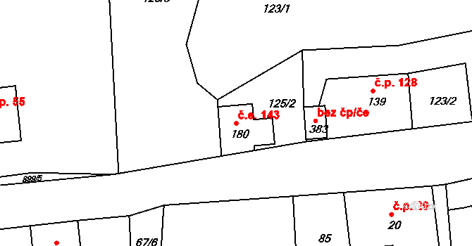 Huť 143, Pěnčín na parcele st. 180 v KÚ Huť, Katastrální mapa