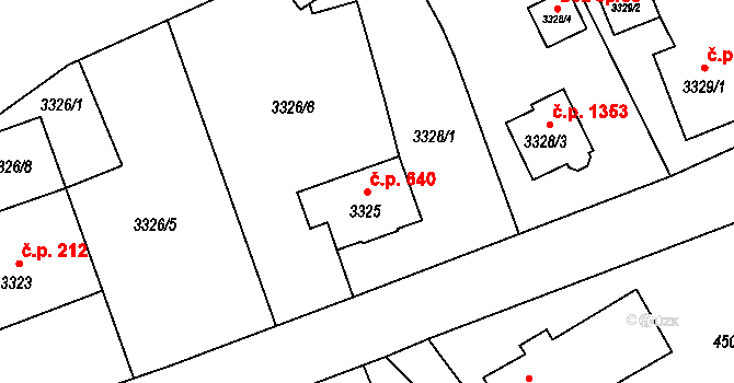 Bystřice 640 na parcele st. 3325 v KÚ Bystřice nad Olší, Katastrální mapa