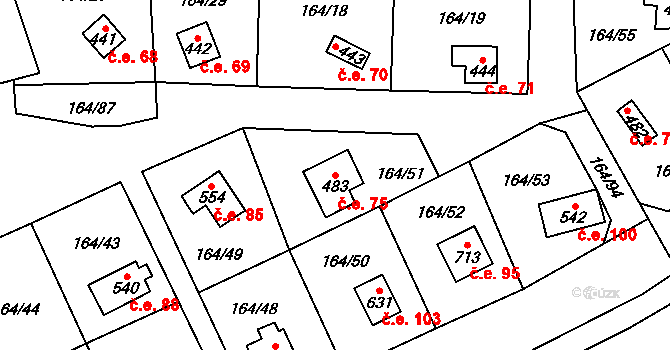 Holoubkov 75 na parcele st. 483 v KÚ Holoubkov, Katastrální mapa