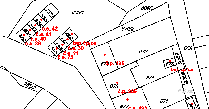 Omice 195 na parcele st. 671 v KÚ Omice, Katastrální mapa