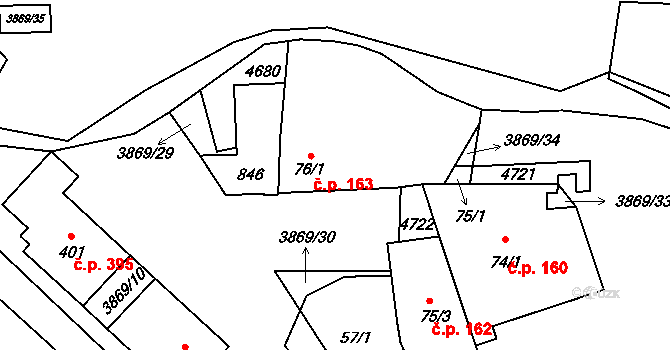 Lipov 163 na parcele st. 76/1 v KÚ Lipov, Katastrální mapa
