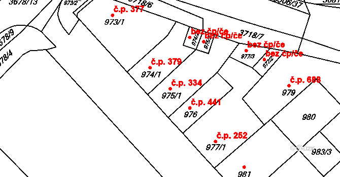 Vyškov-Předměstí 334, Vyškov na parcele st. 975/1 v KÚ Vyškov, Katastrální mapa