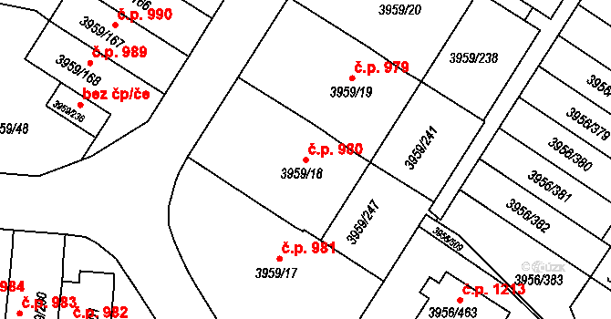 Jindřichův Hradec II 980, Jindřichův Hradec na parcele st. 3959/18 v KÚ Jindřichův Hradec, Katastrální mapa