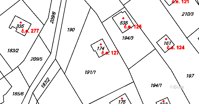 Chvalčov 127 na parcele st. 174 v KÚ Chvalčov, Katastrální mapa