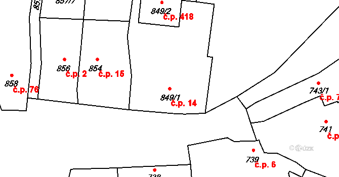 Samotišky 14 na parcele st. 849/1 v KÚ Samotíšky, Katastrální mapa