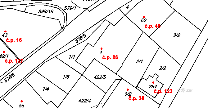 Kyškovice 26 na parcele st. 4 v KÚ Kyškovice, Katastrální mapa