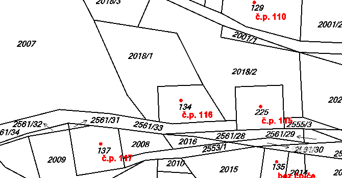 Horní Tříč 116, Vysoké nad Jizerou na parcele st. 134 v KÚ Tříč, Katastrální mapa