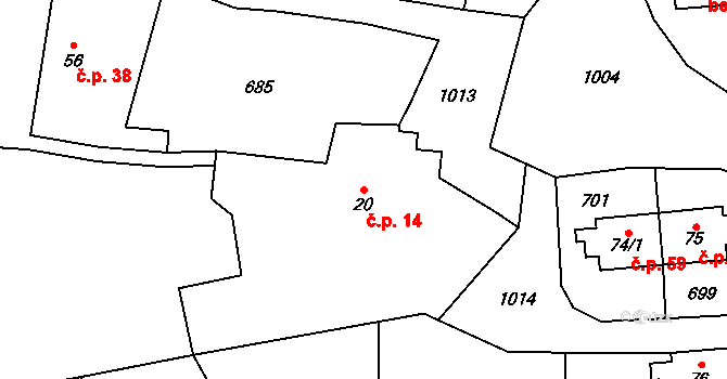 Řepešín 14, Záblatí na parcele st. 20 v KÚ Řepešín, Katastrální mapa
