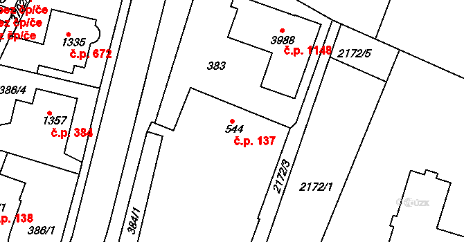 Žichlínské Předměstí 137, Lanškroun na parcele st. 544 v KÚ Lanškroun, Katastrální mapa