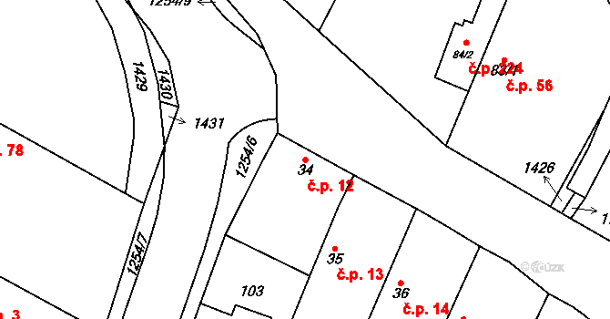Krchleby 12 na parcele st. 34 v KÚ Krchleby u Nymburka, Katastrální mapa