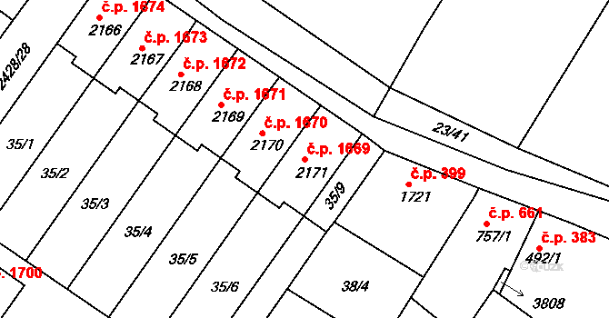 Lysá nad Labem 1669 na parcele st. 2171 v KÚ Lysá nad Labem, Katastrální mapa