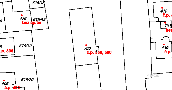 Bohosudov 559,560, Krupka na parcele st. 700 v KÚ Bohosudov, Katastrální mapa