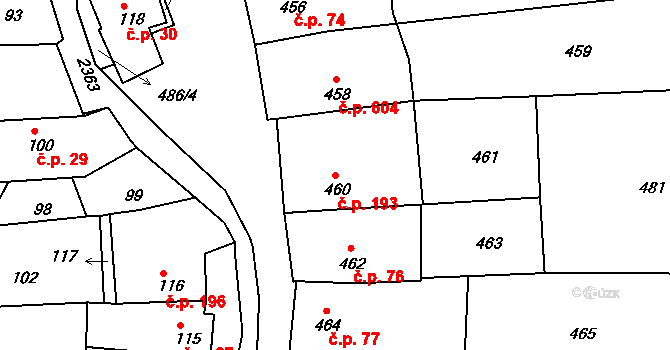 Batelov 193 na parcele st. 460 v KÚ Batelov, Katastrální mapa