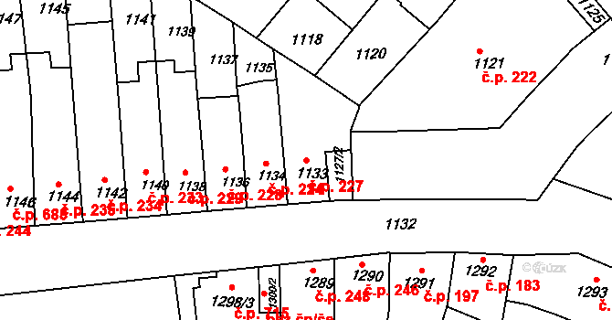 Tuřany 227, Brno na parcele st. 1133 v KÚ Tuřany, Katastrální mapa