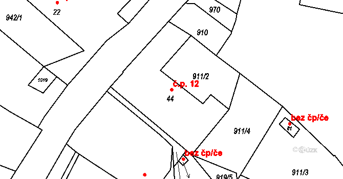 Horní Kněžeklady 12 na parcele st. 44 v KÚ Štipoklasy, Katastrální mapa