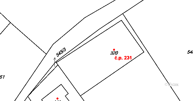 Milíkov 231 na parcele st. 320 v KÚ Milíkov u Jablunkova, Katastrální mapa