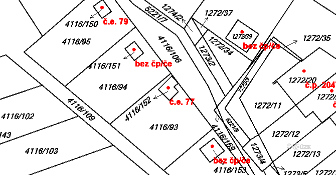 Místek 77, Frýdek-Místek na parcele st. 4116/152 v KÚ Místek, Katastrální mapa