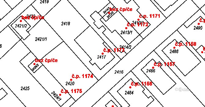 Turnov 1173 na parcele st. 2417 v KÚ Turnov, Katastrální mapa