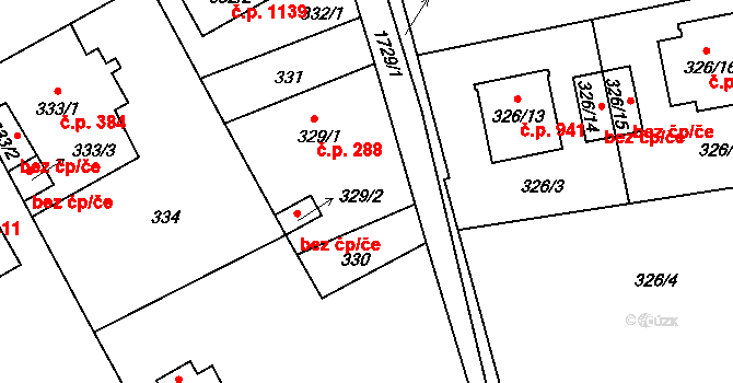 Slivenec 288, Praha na parcele st. 329/1 v KÚ Slivenec, Katastrální mapa